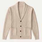 Men’s Wool Blend Shawl Collar Cardigan Cable Knit Button Up Sweater