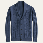 Men’s Wool Blend Shawl Collar Cardigan Cable Knit Button Up Sweater
