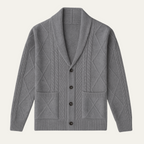 Men’s Wool Blend Shawl Collar Cardigan Cable Knit Button Up Sweater