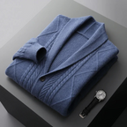 Men’s Wool Blend Shawl Collar Cardigan Cable Knit Button Up Sweater