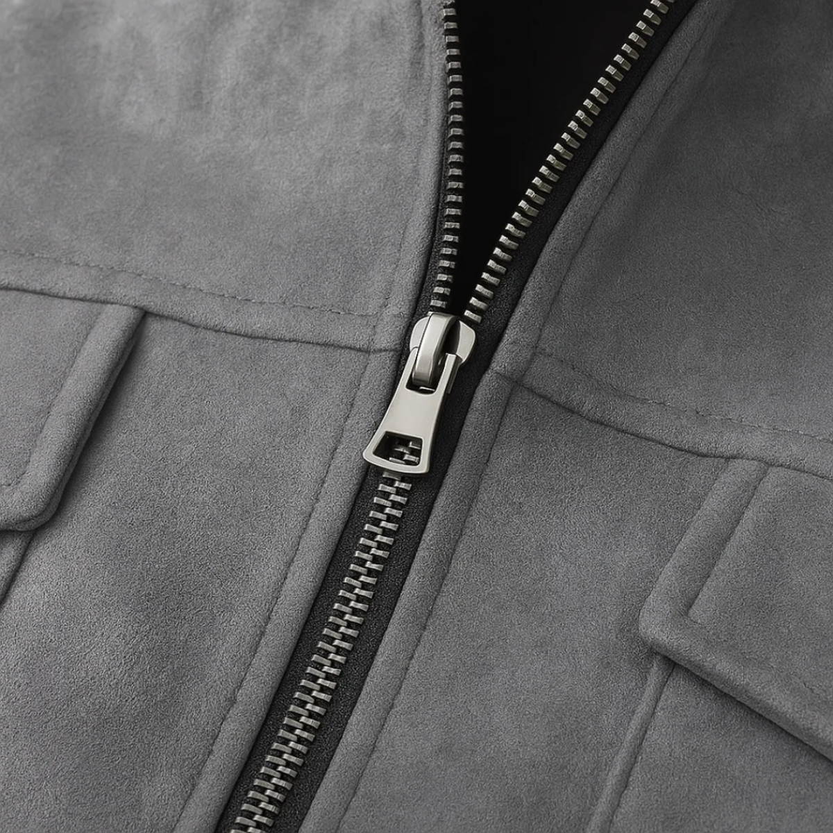 Men’s Grey Suede Zip Jacket Premium Shirt Jacket