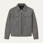 Men’s Grey Suede Zip Jacket Premium Shirt Jacket