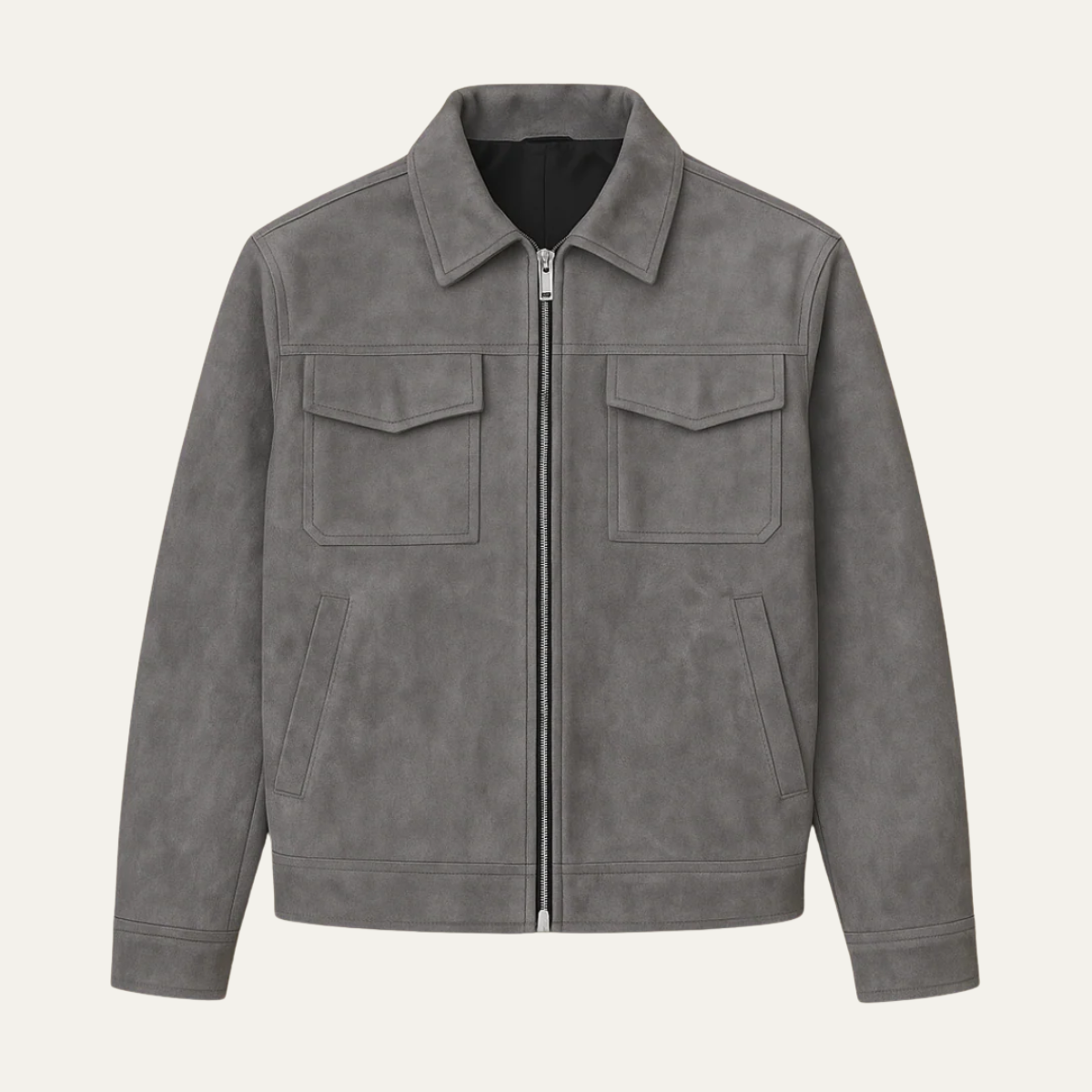 Men’s Grey Suede Zip Jacket Premium Shirt Jacket