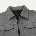 Men’s Grey Suede Zip Jacket Premium Shirt Jacket