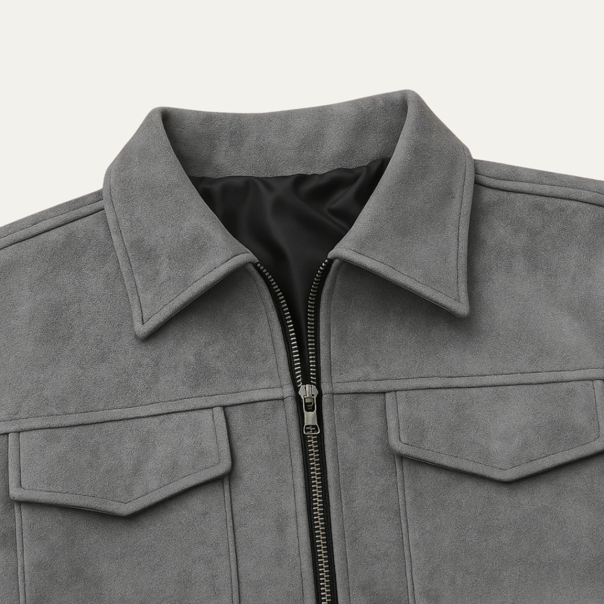 Men’s Grey Suede Zip Jacket Premium Shirt Jacket