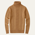 Men’s Winter Turtleneck Jumper Merino Wool Cable Knit Sweater