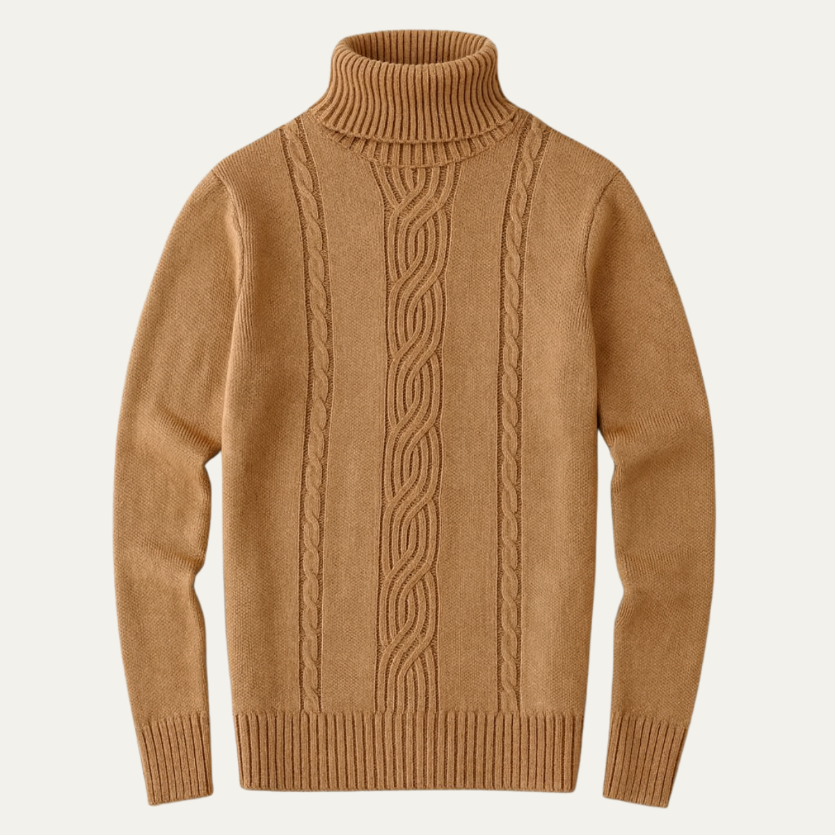 Men’s Winter Turtleneck Jumper Merino Wool Cable Knit Sweater