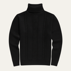 Men’s Winter Turtleneck Jumper Merino Wool Cable Knit Sweater