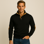 Men’s Wool Blend Half Button Mock Neck Jumper Winter Knitted Sweater