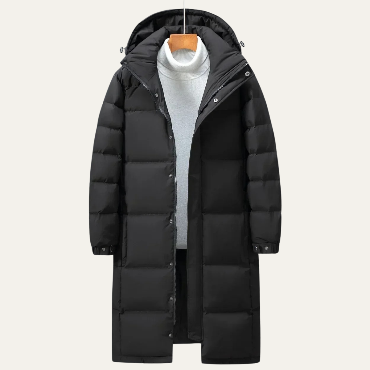 The Westminster Men’s Hooded Longline Black Puffer Coat