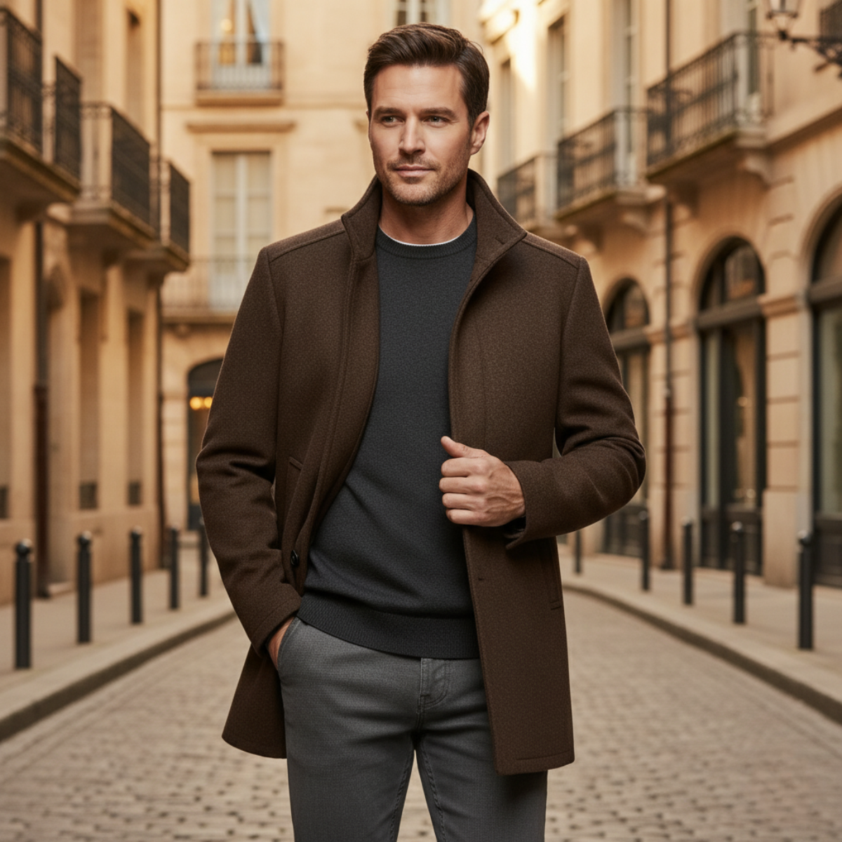 The Aldeburgh Men's Wool Coat with Blend Button Up and Warm Lining