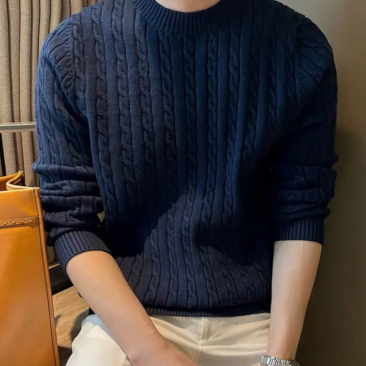 Men’s Navy Blue Cashmere Merino Wool Jumper Knit Sweater