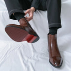 Men’s Black Leather Chelsea Boots Premium Red Sole Accent Design