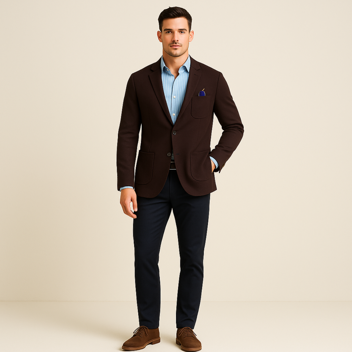 Men’s Smart Blazer with Shirt Set Casual Tailored Outfit