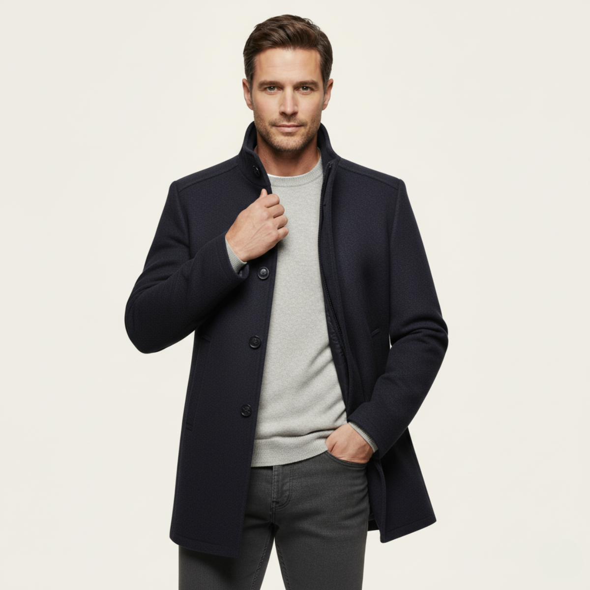 The Aldeburgh Men's Wool Coat with Blend Button Up and Warm Lining