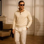 Men’s Wool Blend Half Button Mock Neck Jumper Winter Knitted Sweater