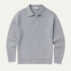 Men’s Light Grey Knitted Polo Jumper Open Collar Sweater