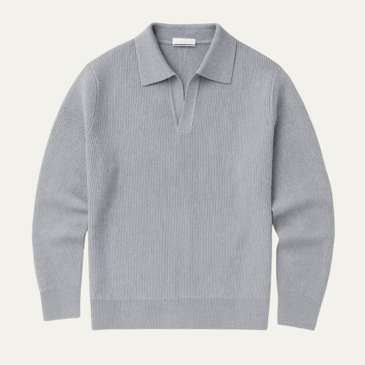 Men’s Light Grey Knitted Polo Jumper Open Collar Sweater