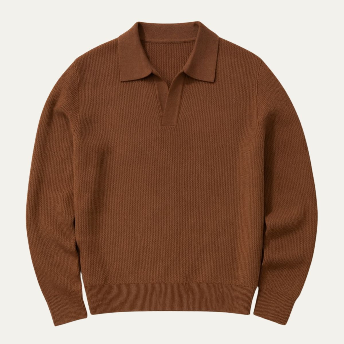 Men’s Light Grey Knitted Polo Jumper Open Collar Sweater