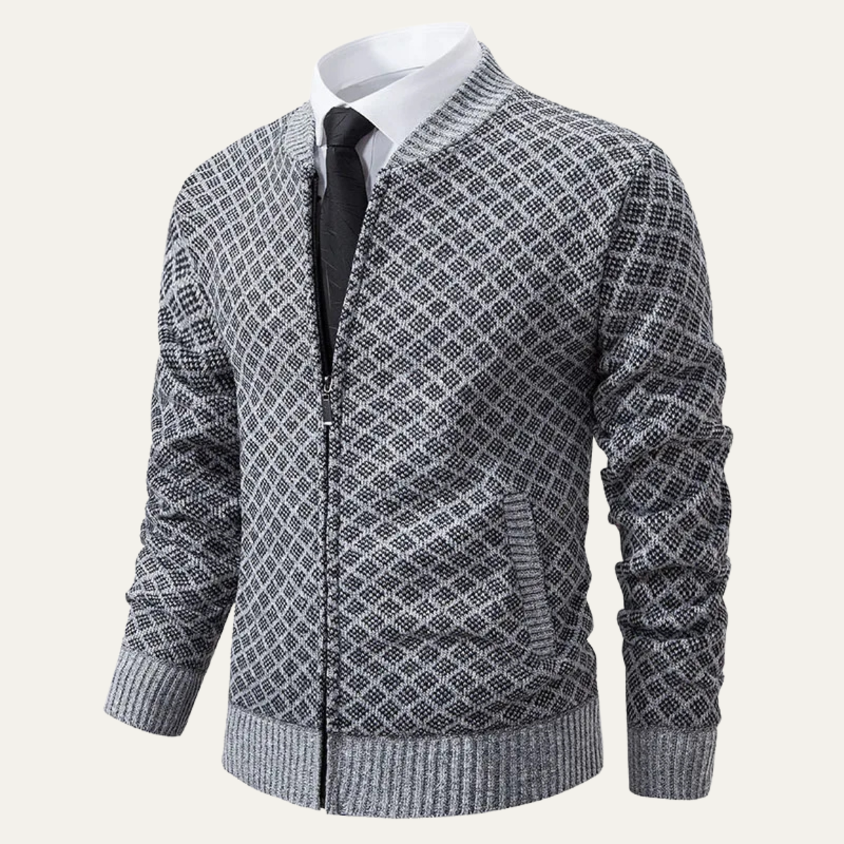 The Bibbona Knitted Diamond Pattern Zip Up Men’s Cardigan