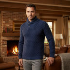 Men’s Thick Winter Knit Jumper Button Neck High Collar Sweater