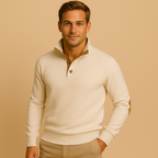 Men’s Wool Blend Half Button Mock Neck Jumper Winter Knitted Sweater