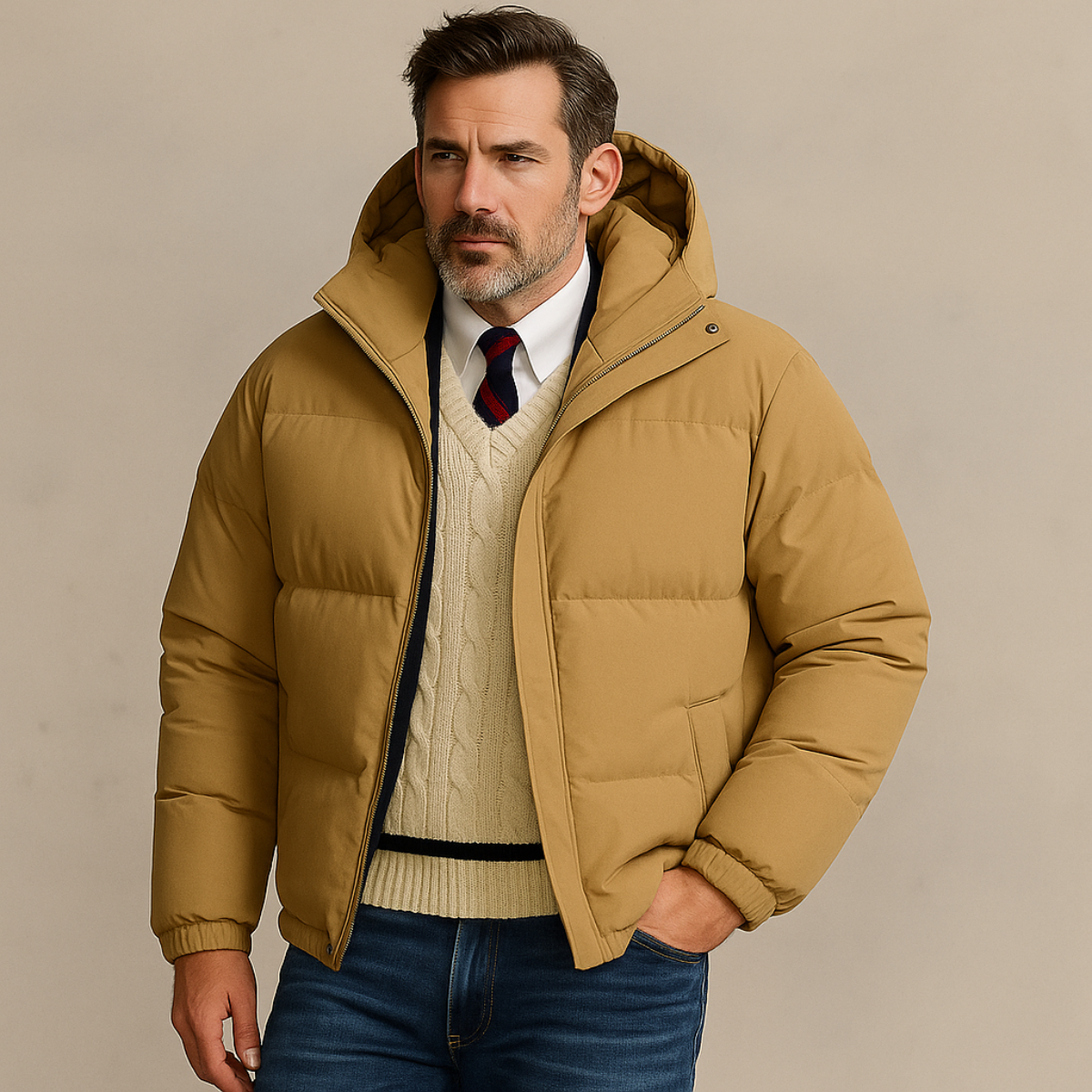 Men’s Hooded Puffer Jacket Winter Warm Quilted Coat