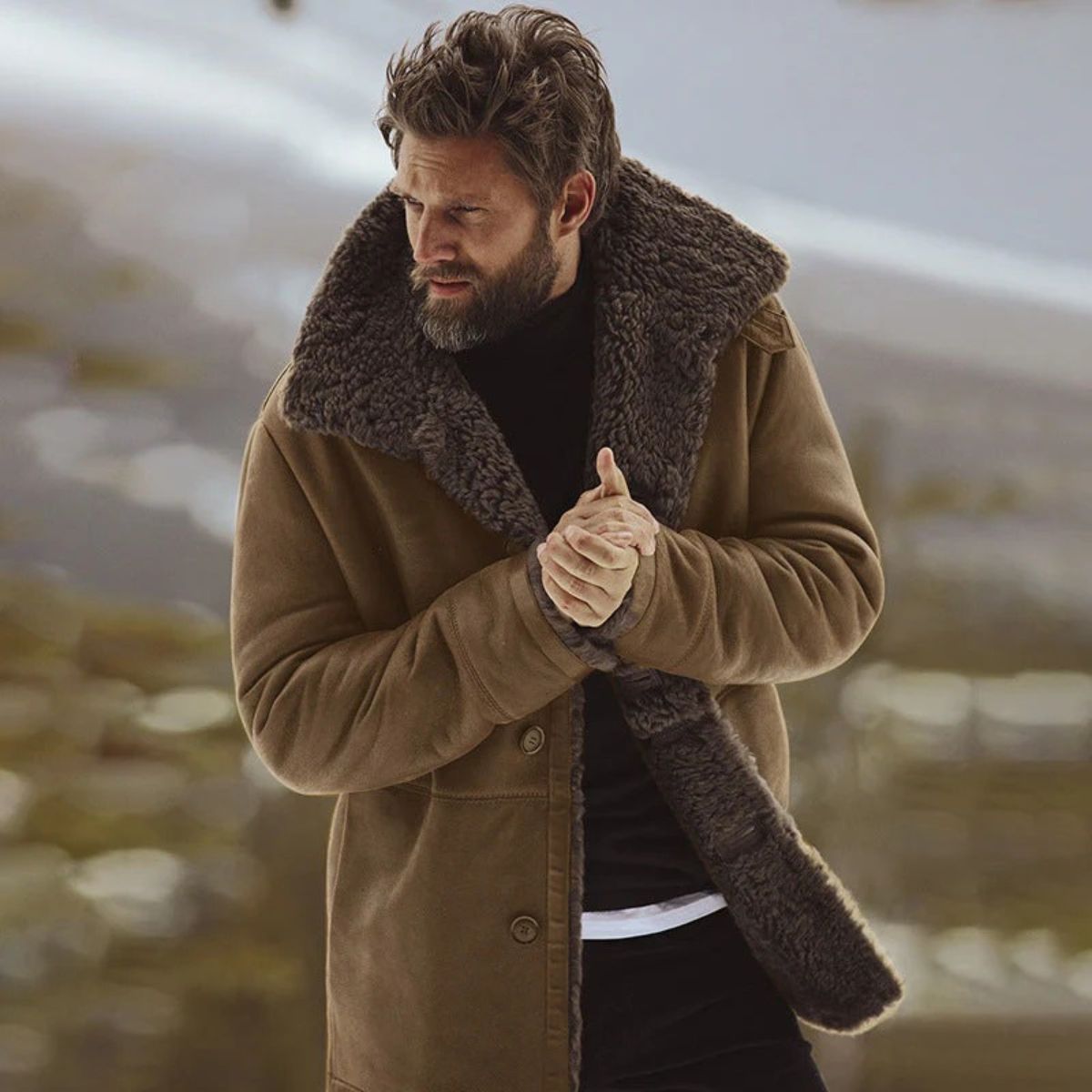 The Aspen Shearling Coat – Men’s Classic Winter Overcoat