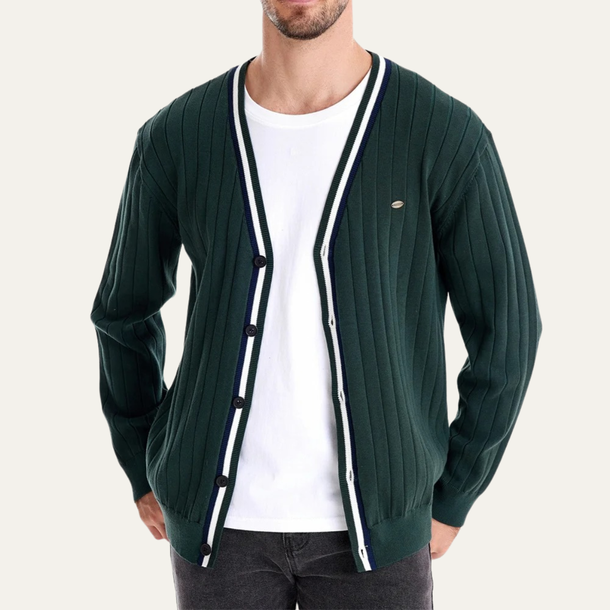 The Montecatini Men’s Slim Fit V Neck Cotton Knit Cardigan