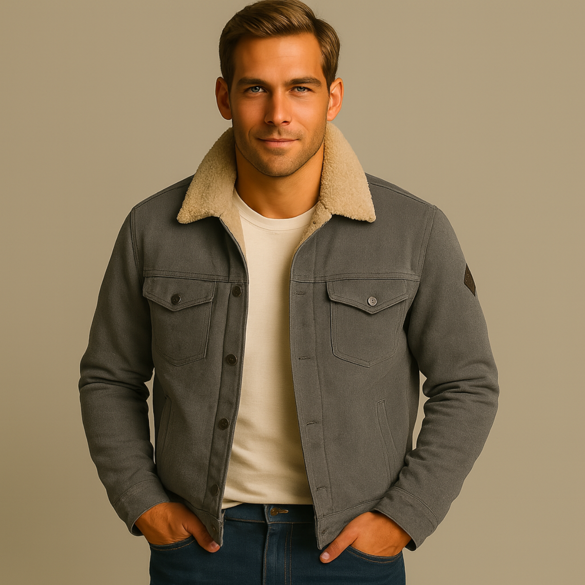 Men’s Sherpa Lined Jacket Winter Warm Fleece Denim Style Coat