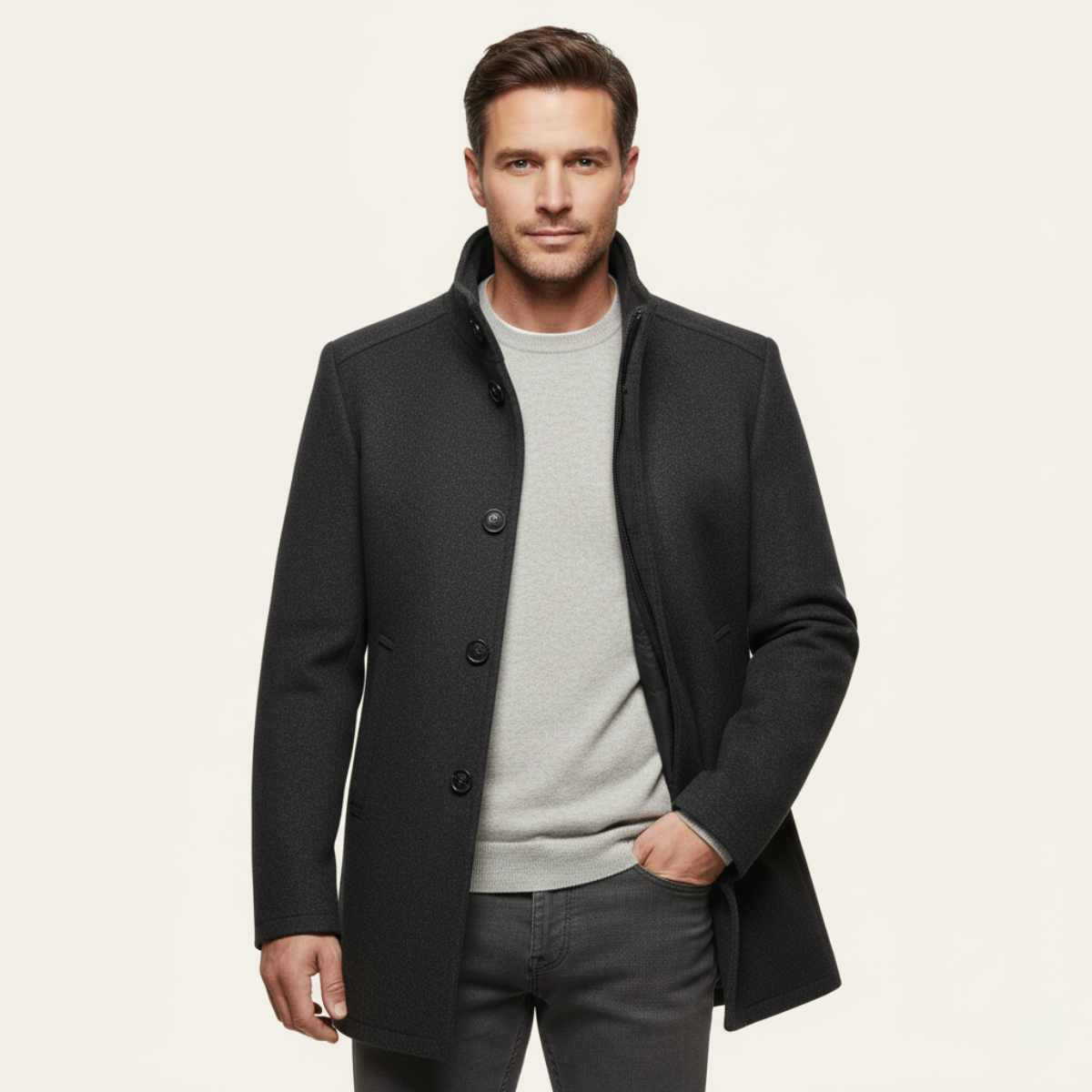The Aldeburgh Men's Wool Coat with Blend Button Up and Warm Lining
