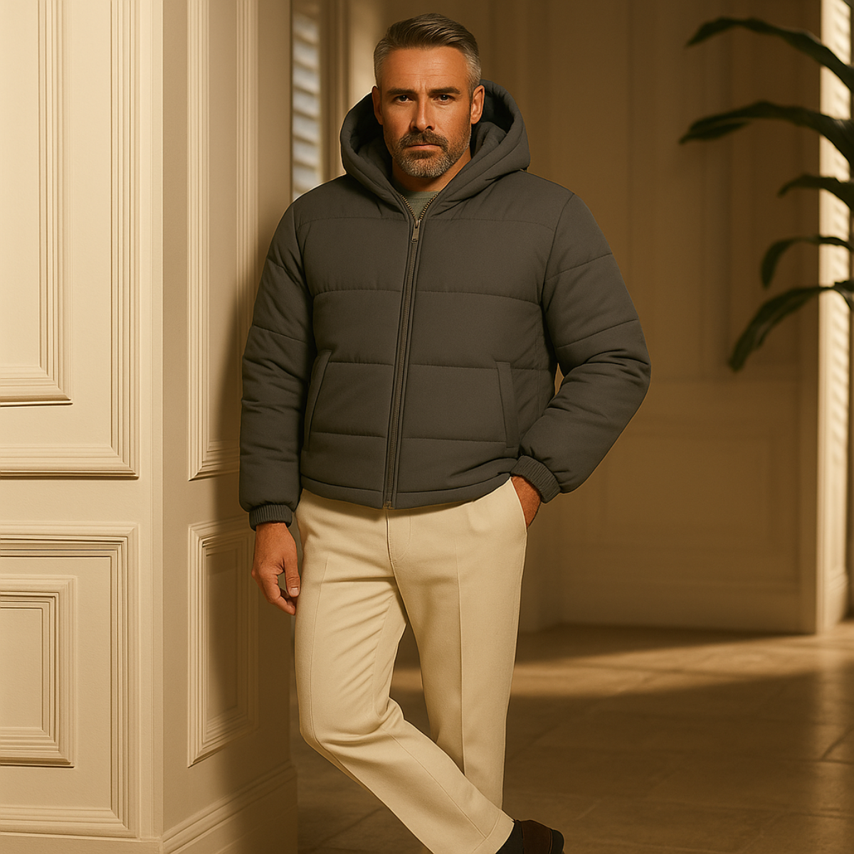 Men’s Hooded Puffer Jacket Winter Warm Quilted Coat