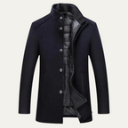 Men’s Wool Blend Winter Coat Smart Stand Collar Button Up Jacket