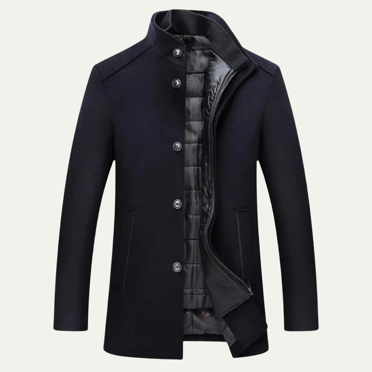 Men’s Wool Blend Winter Coat Smart Stand Collar Button Up Jacket