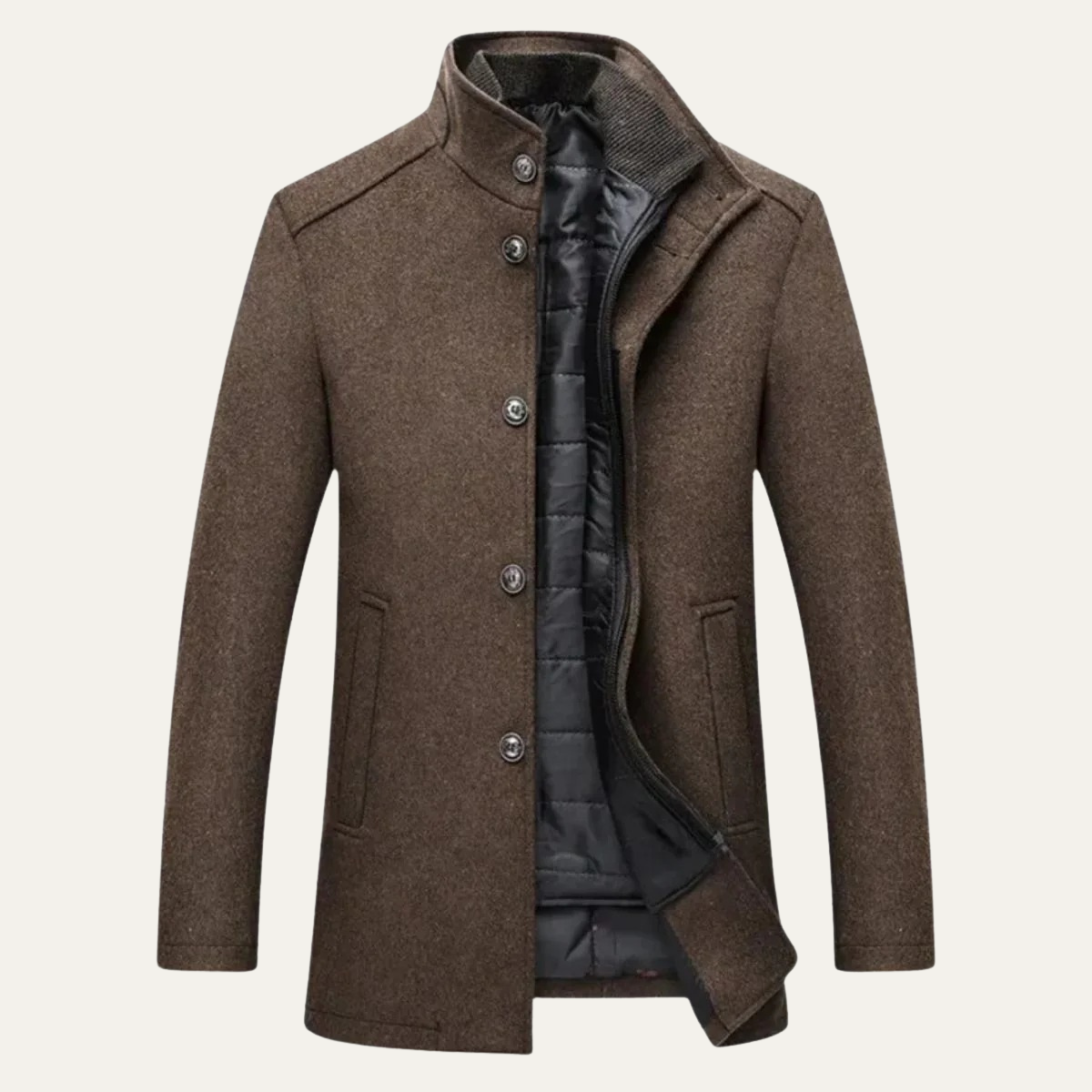 Men’s Wool Blend Winter Coat Smart Stand Collar Button Up Jacket