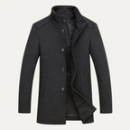 Men’s Wool Blend Winter Coat Smart Stand Collar Button Up Jacket