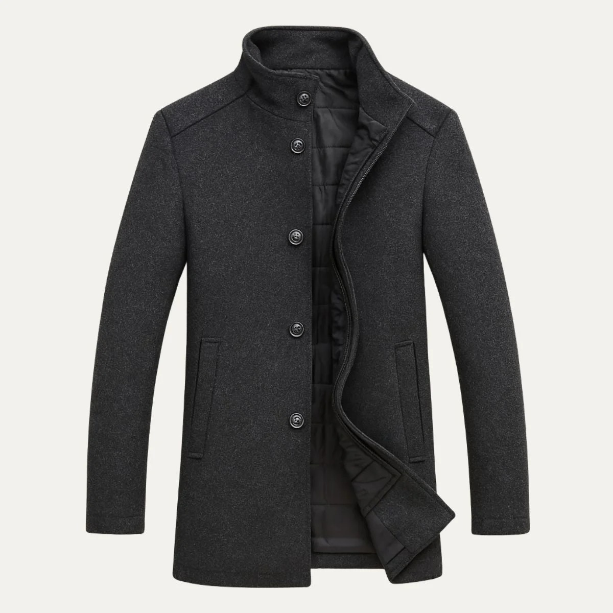 Men’s Wool Blend Winter Coat Smart Stand Collar Button Up Jacket