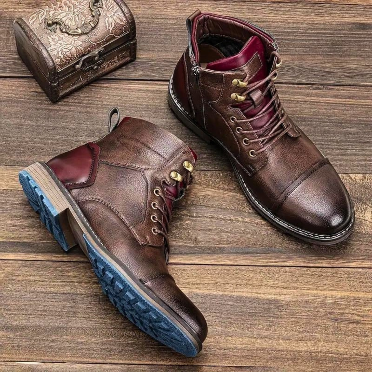 Men’s Premium Vintage Leather Boots Classic Lace Up Ankle Design