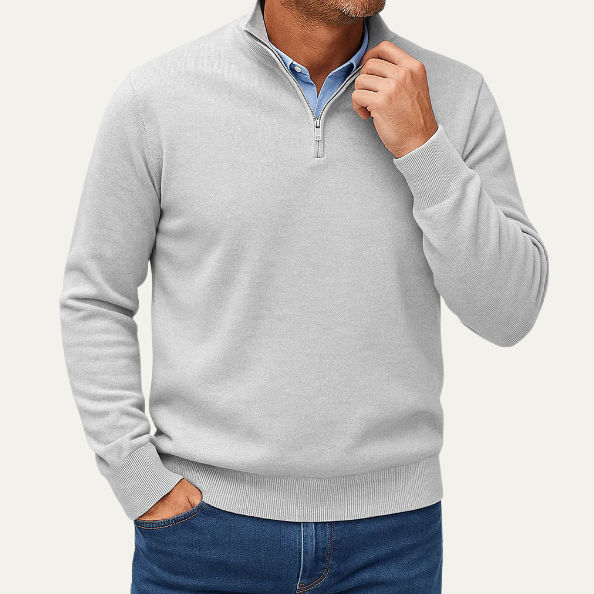 Men’s Quarter Zip Knit Jumper Lightweight Winter Sweater