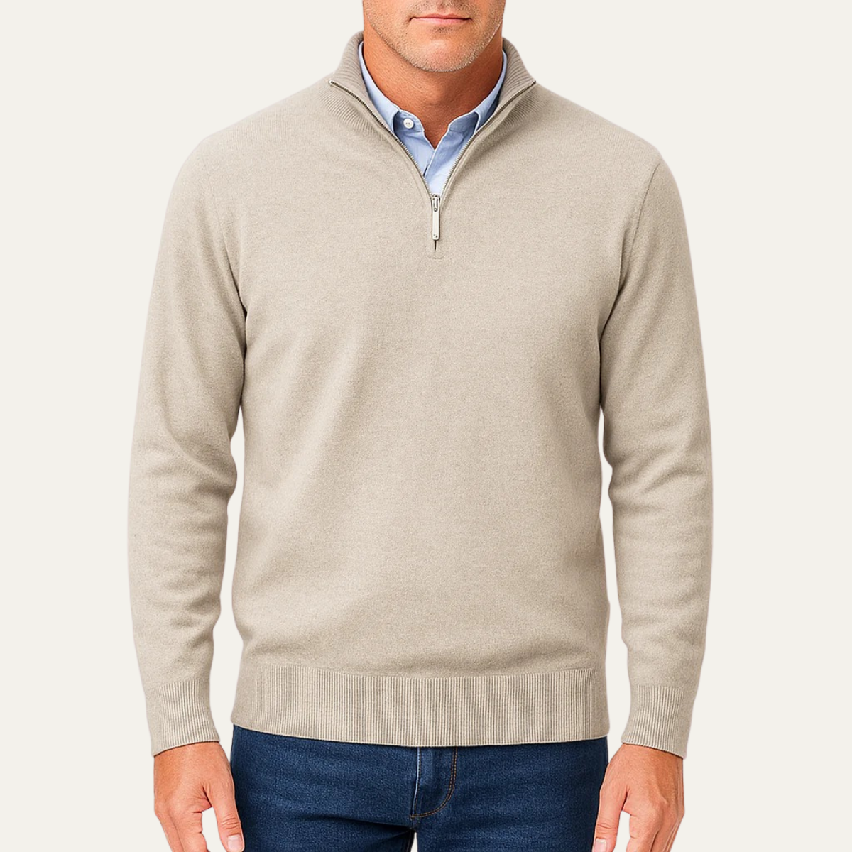 Men’s Quarter Zip Knit Jumper Lightweight Winter Sweater