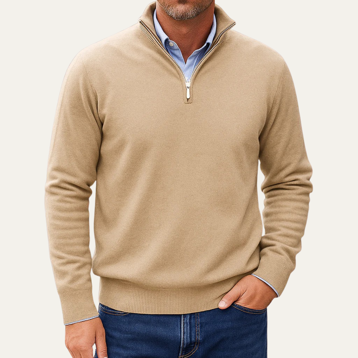 Men’s Quarter Zip Knit Jumper Lightweight Winter Sweater