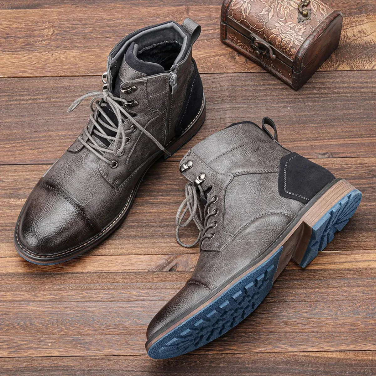Men’s Premium Vintage Leather Boots Classic Lace Up Ankle Design
