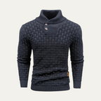 Men’s Thick Winter Knit Jumper Button Neck High Collar Sweater