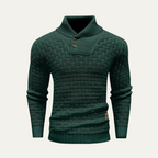 Men’s Thick Winter Knit Jumper Button Neck High Collar Sweater