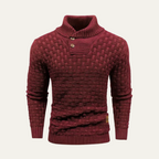Men’s Thick Winter Knit Jumper Button Neck High Collar Sweater