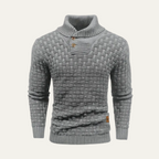 Men’s Thick Winter Knit Jumper Button Neck High Collar Sweater