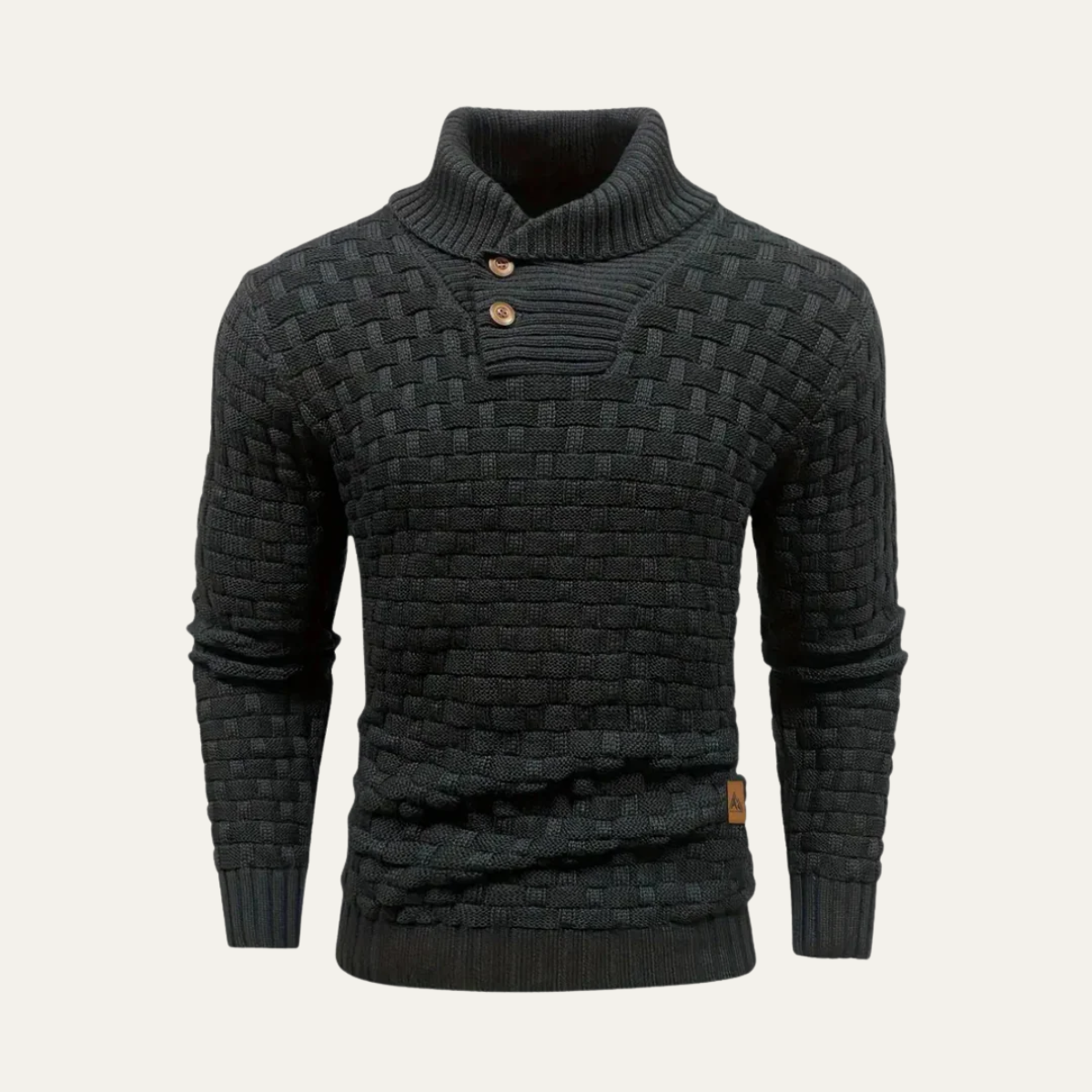 Men’s Thick Winter Knit Jumper Button Neck High Collar Sweater