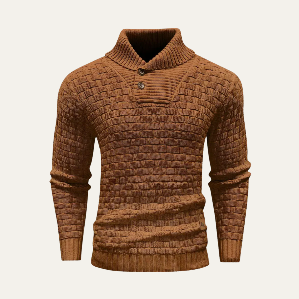 Men’s Thick Winter Knit Jumper Button Neck High Collar Sweater