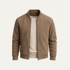 Men’s Suede Look Zip Up Jacket Casual Lightweight Bomber Coat