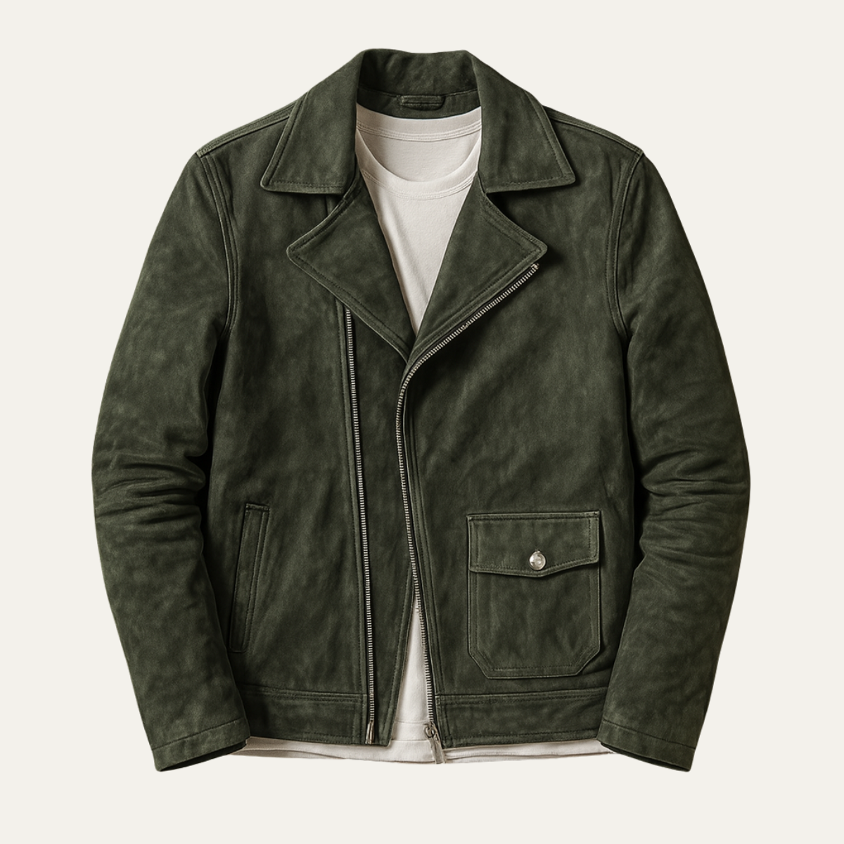 The Regent Olive Vintage Suede Motorcycle Biker Men’s Jacket